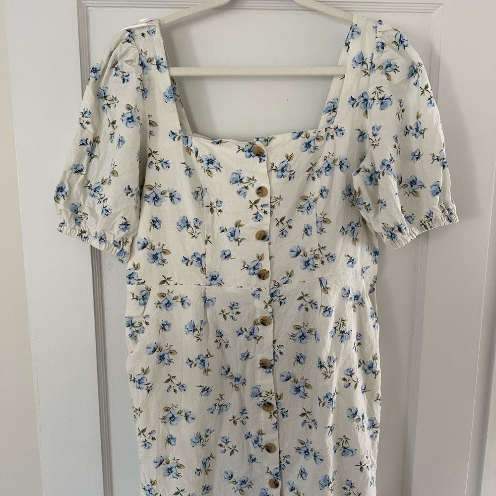 Old Navy Floral Button-Down Dress - Blue and Cream